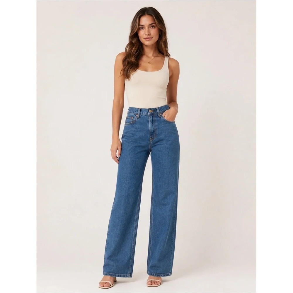 Madewell The Perfect Vintage Wide-Leg Jeans Medium Wash Blue Denim 24 High Rise